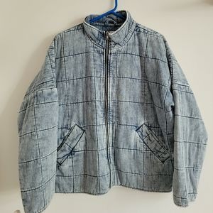 quilted zip-up jacket, denim color, L